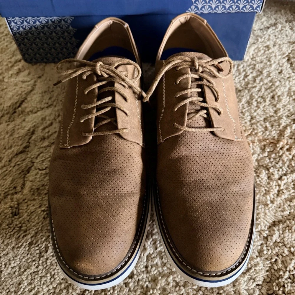 Amali Mens Payson Oxford Shoes Size 12 Tan Perforated Lace Up Dress Sneakers